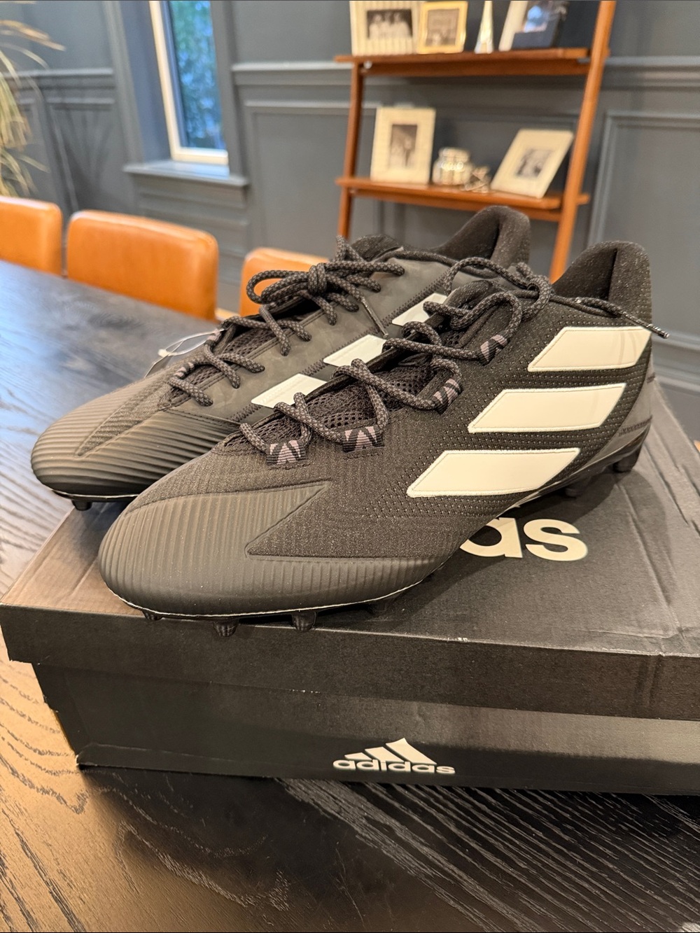 adidas Men's Black Athletic Soccer Cleats with White Stripes